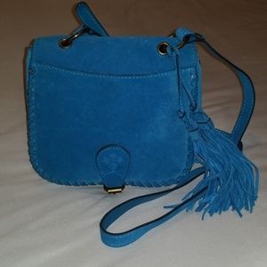 Patricia Nash Blue Suede Crossbody Saddle bag